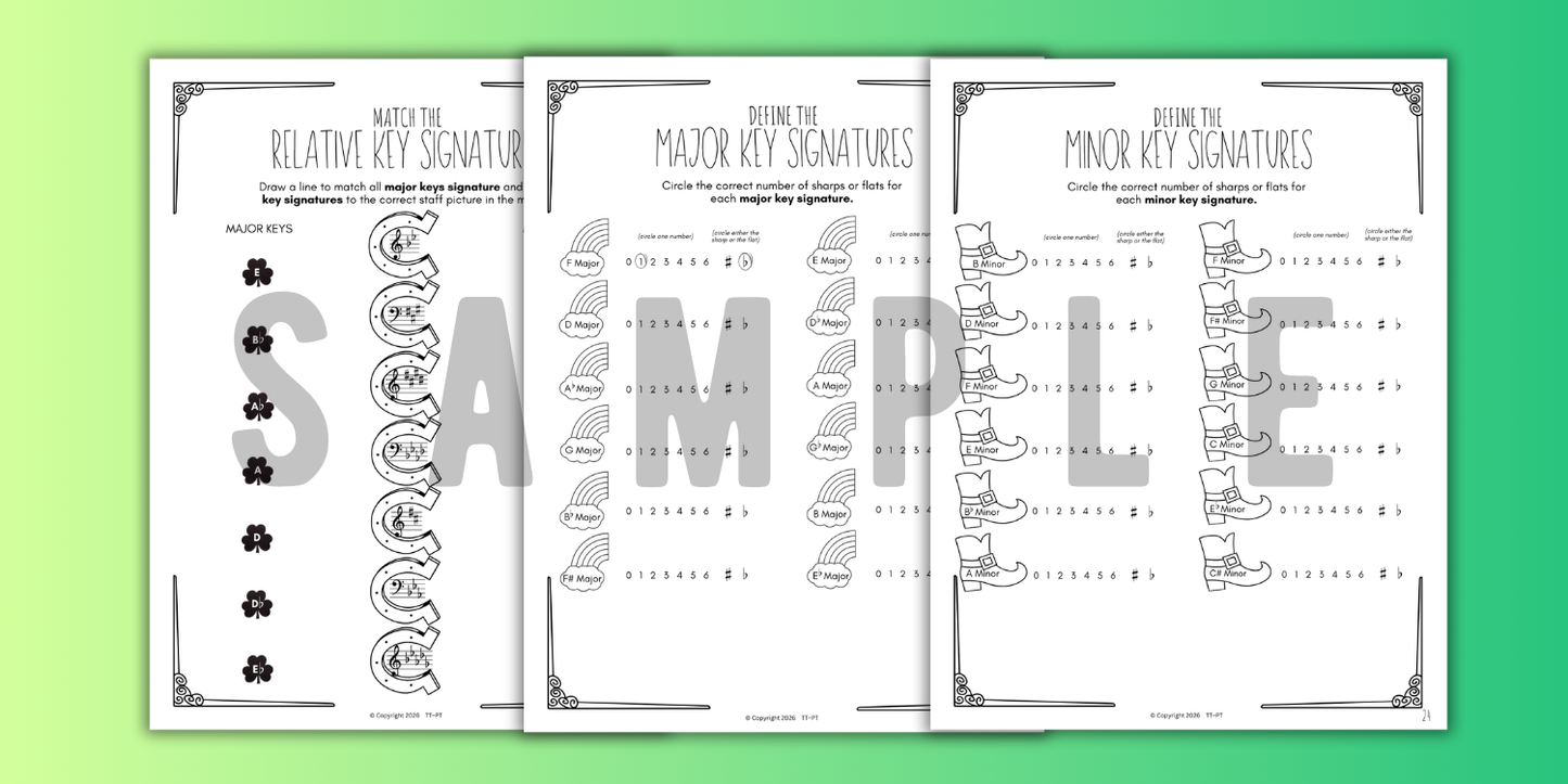 St. Patrick's Day KEY SIGNATURES Worksheets