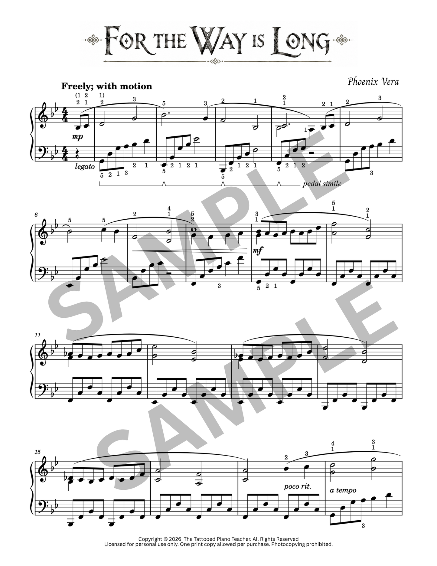 For the Way is Long - Level 5 Intermediate Original Fantasy Piano Solo Sheet Music