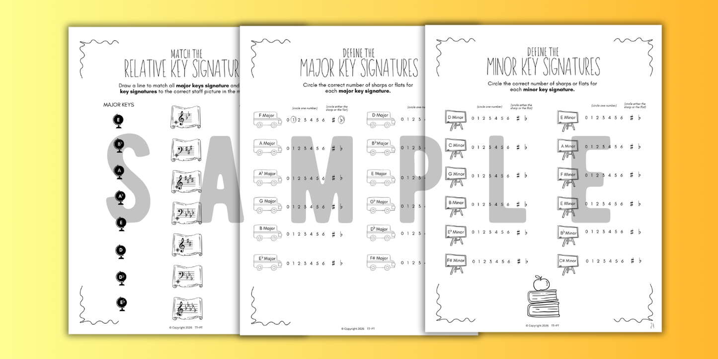 Back to School KEY SIGNATURES Worksheets