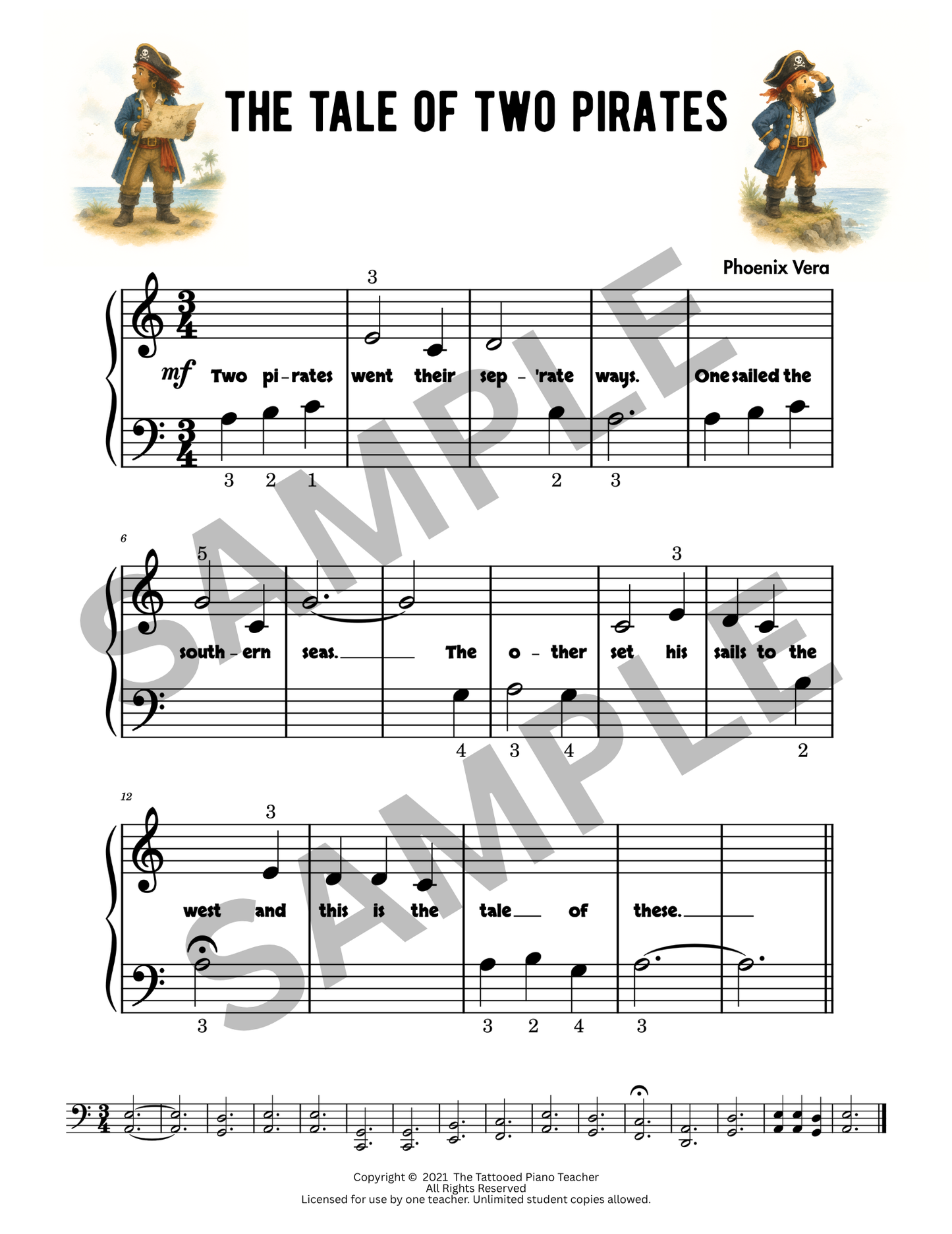 The Tale of Two Pirates - Early Elementary Fantasy Piano Solo Sheet Music