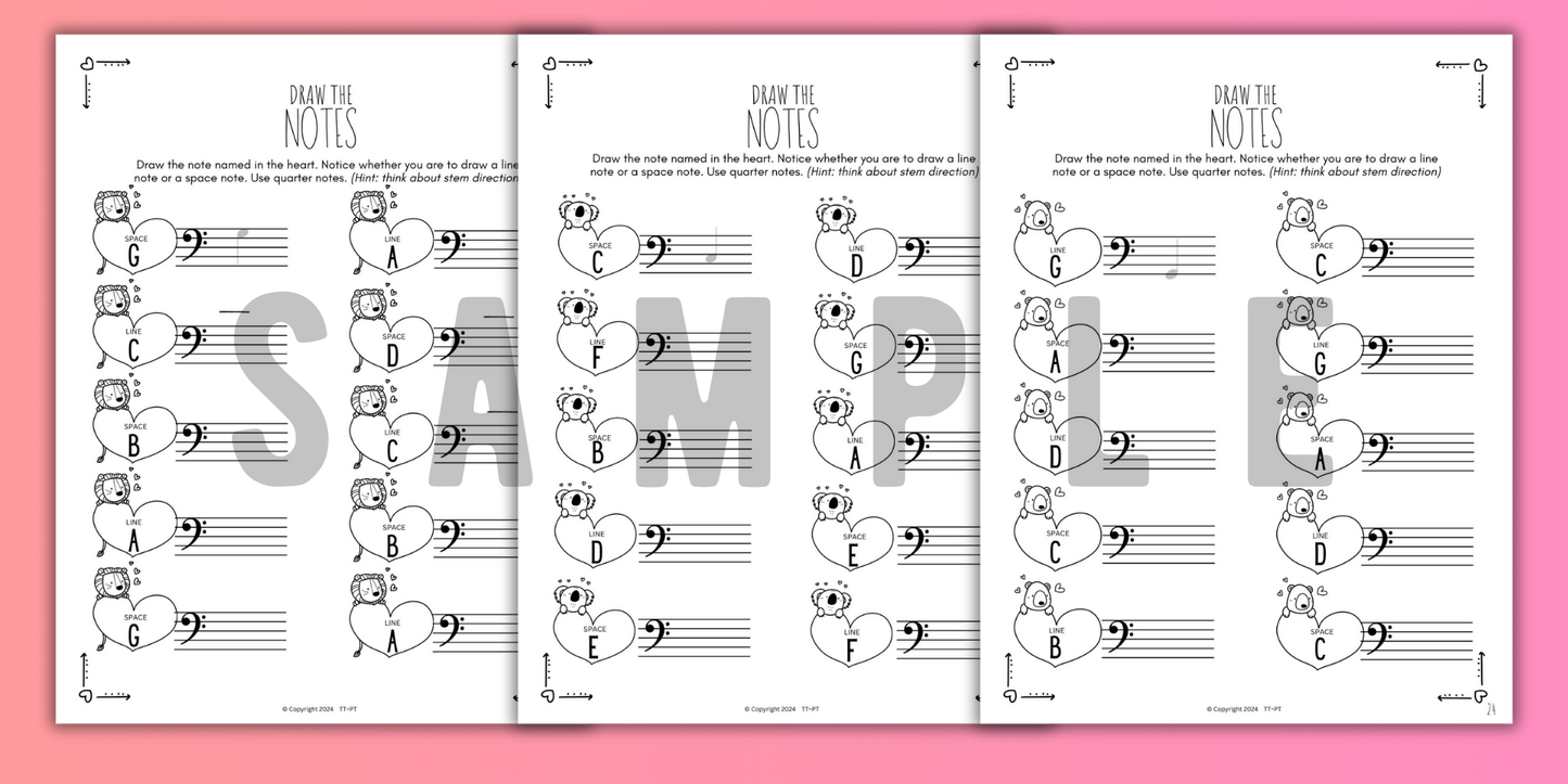 Valentine's Day NOTE NAMING Music Worksheets