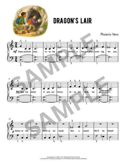 Dragon's Lair - Elementary Fantasy Piano Solo Sheet Music