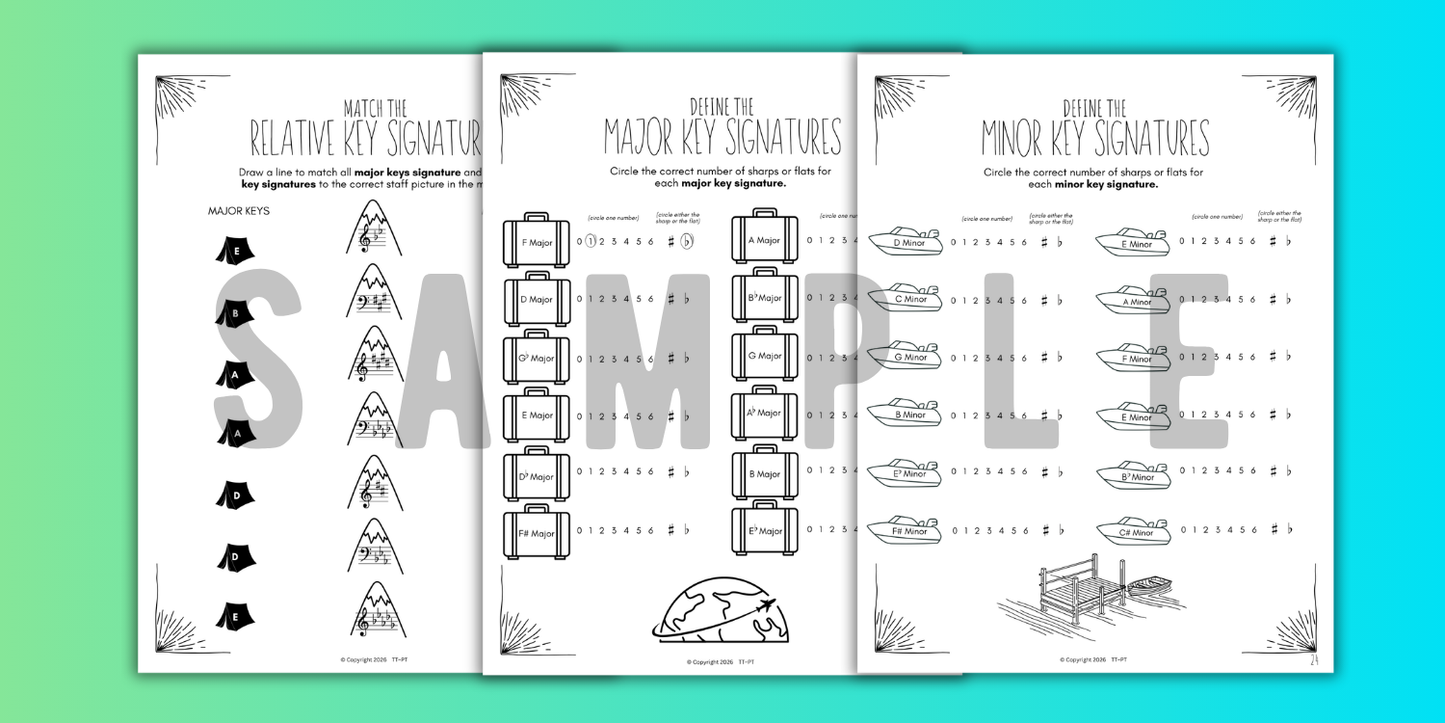 Summer KEY SIGNATURES Worksheets