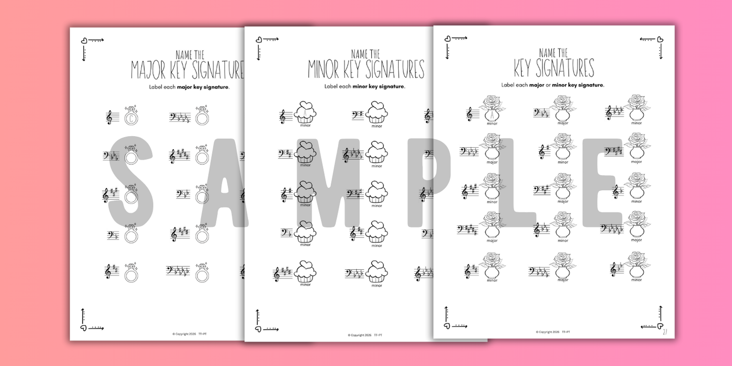 Valentine's Day KEY SIGNATURES Worksheets