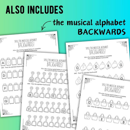 Summer MUSICAL ALPHABET Music Worksheets