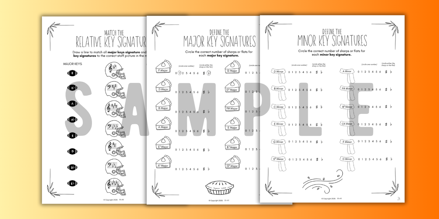Fall KEY SIGNATURES Worksheets