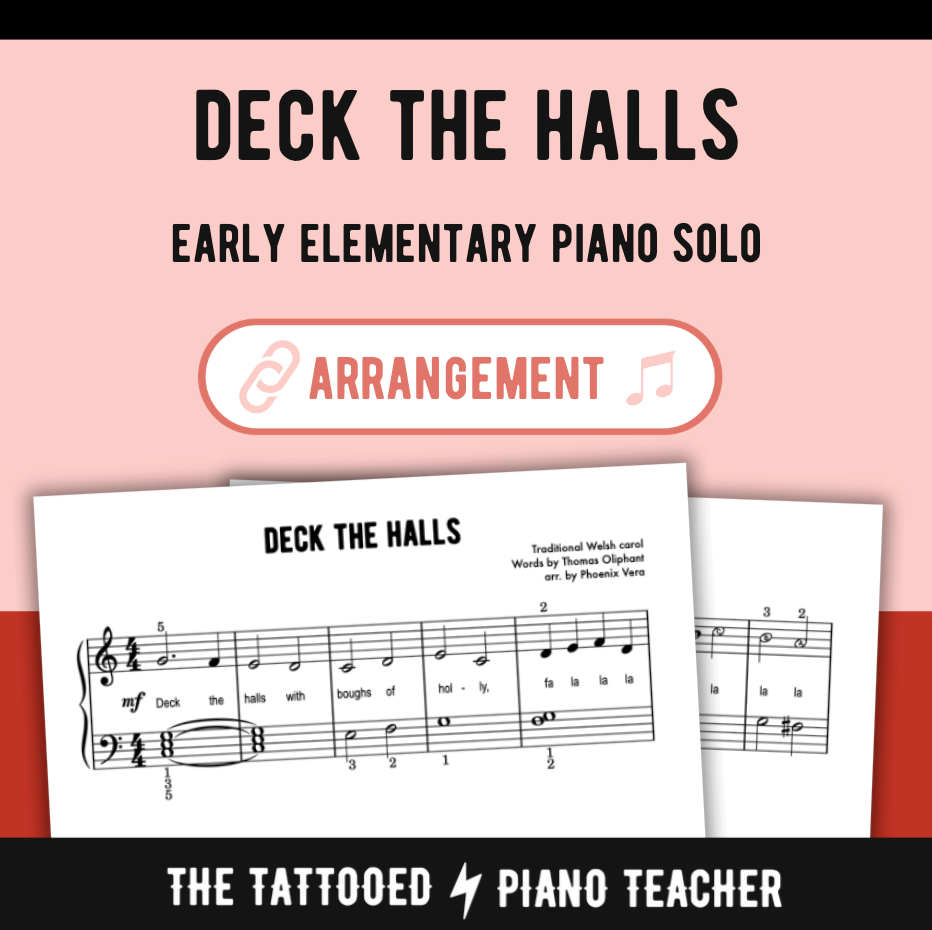 Deck the Halls - Early Elementary Piano Solo Sheet Music (Primer Christmas)