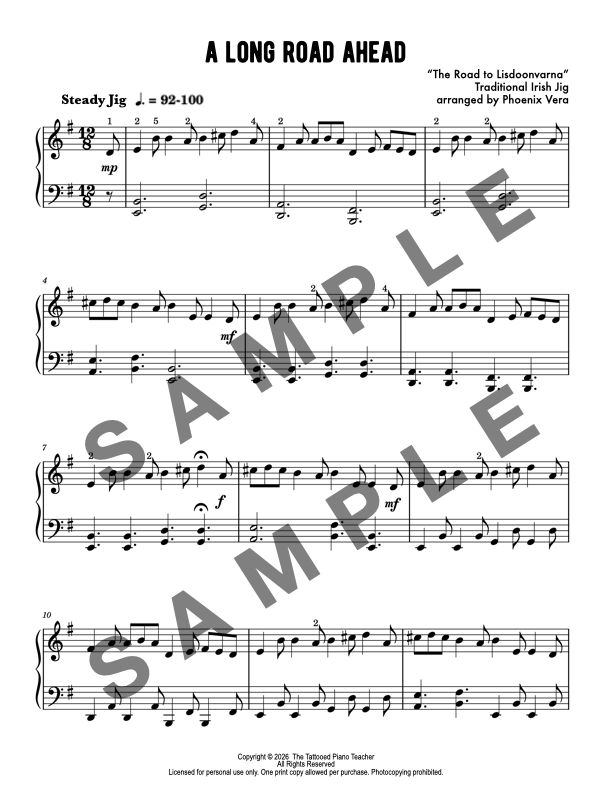 The Long Road Ahead - Traditional Irish Early Intermediate Piano Solo Sheet Music