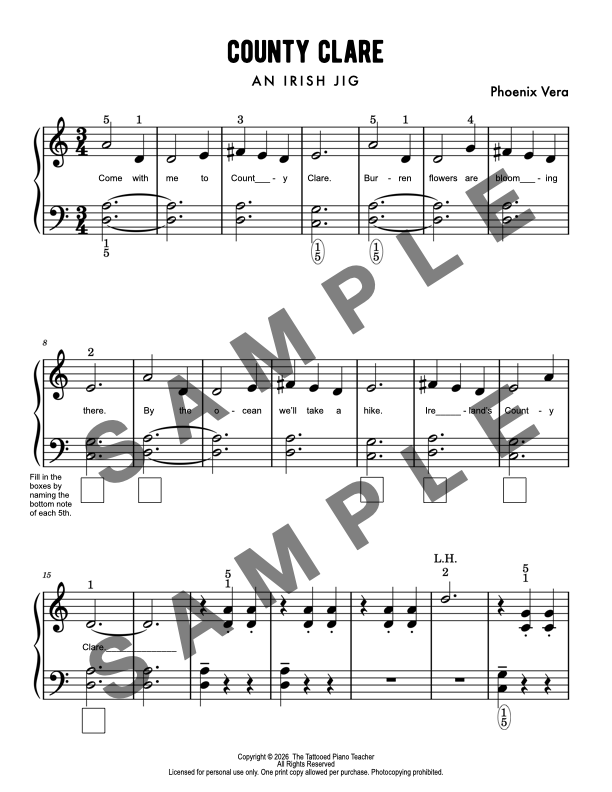 County Clare - Irish Jig Elementary Piano Solo Sheet Music