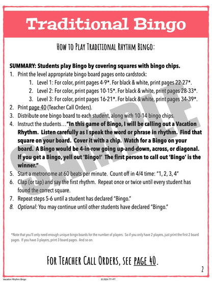 Vacation Rhythm Bingo
