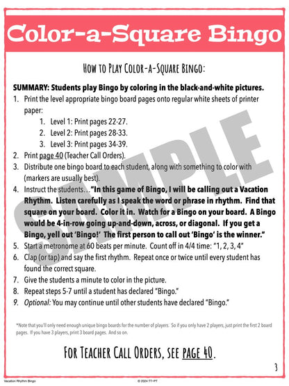 Vacation Rhythm Bingo