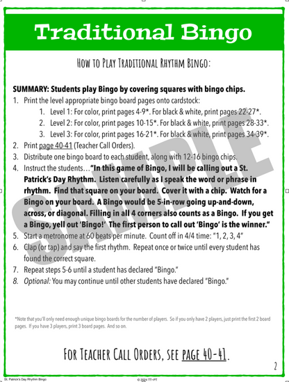 St. Patrick's Day Rhythm Bingo