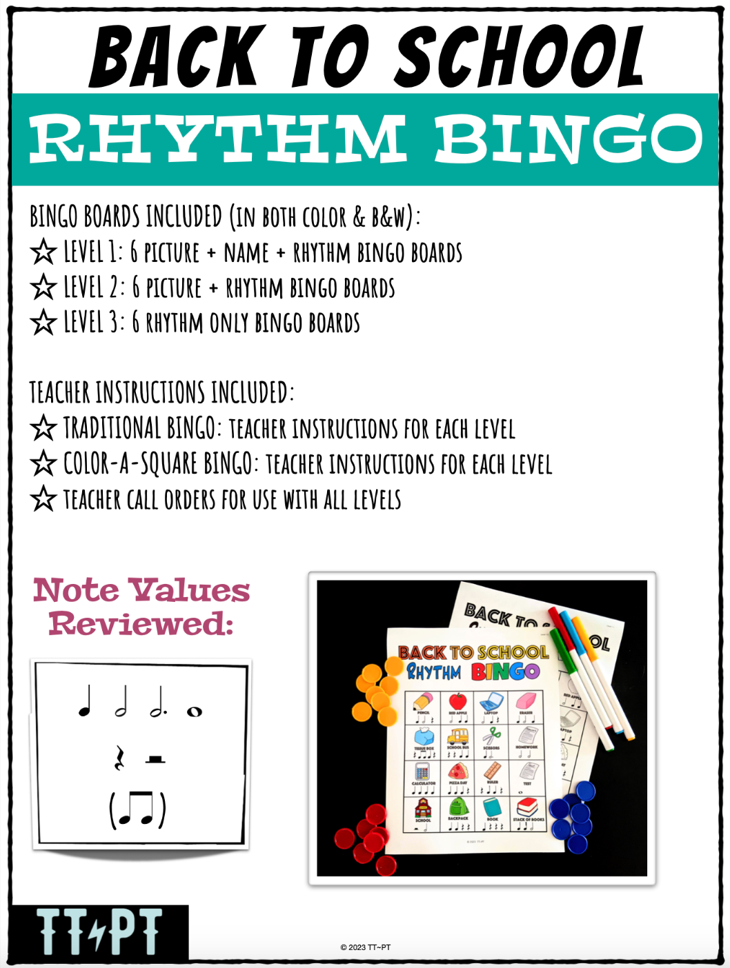 Back to School Rhythm Bingo