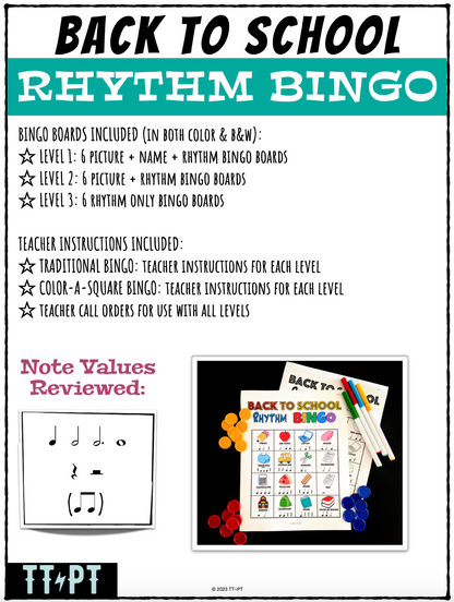 Back to School Rhythm Bingo