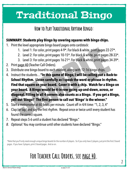 Back to School Rhythm Bingo