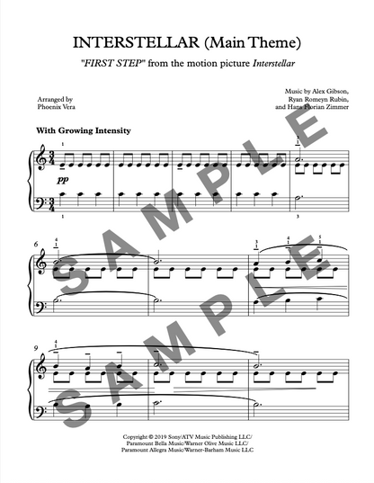 Interstellar (Main Theme) "First Step" [Late Intermediate] by Hans Zimmer - Piano Solo Sheet Music