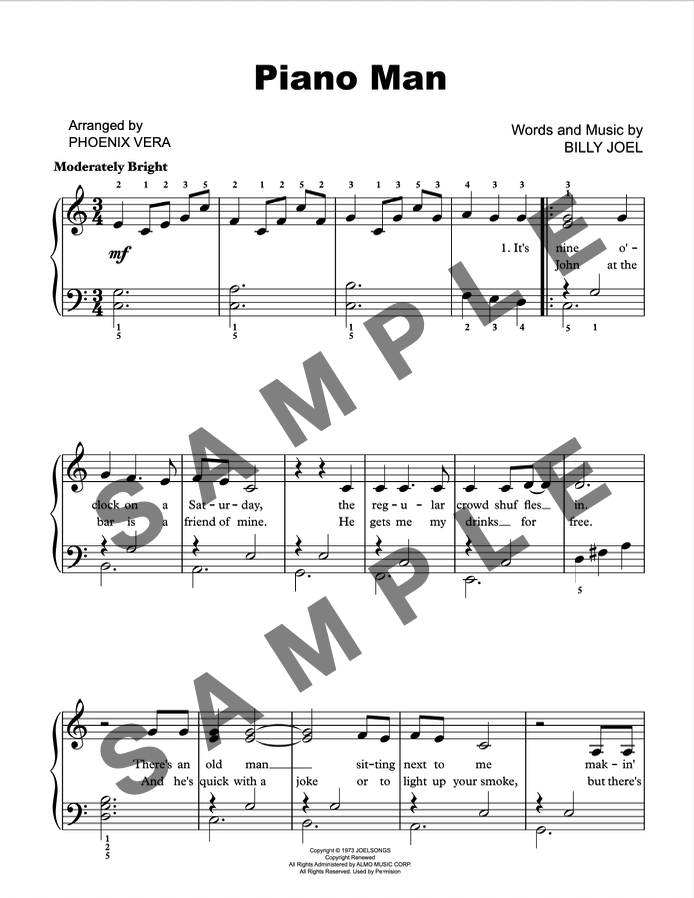 Piano Man [Late Elementary] by Billy Joel - Piano Solo Sheet Music
