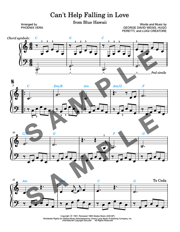 Can't Help Falling in Love [Late Elementary] by Elvis - Piano Sheet Music