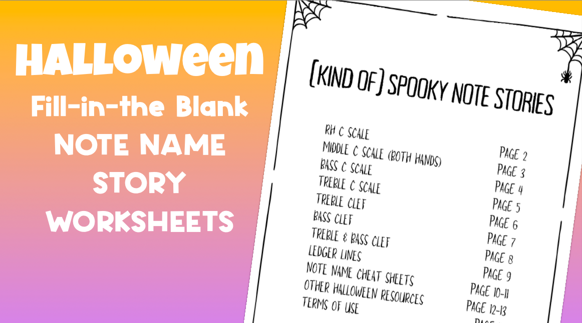 Halloween Fill-in-the-Blank Note Naming Worksheets