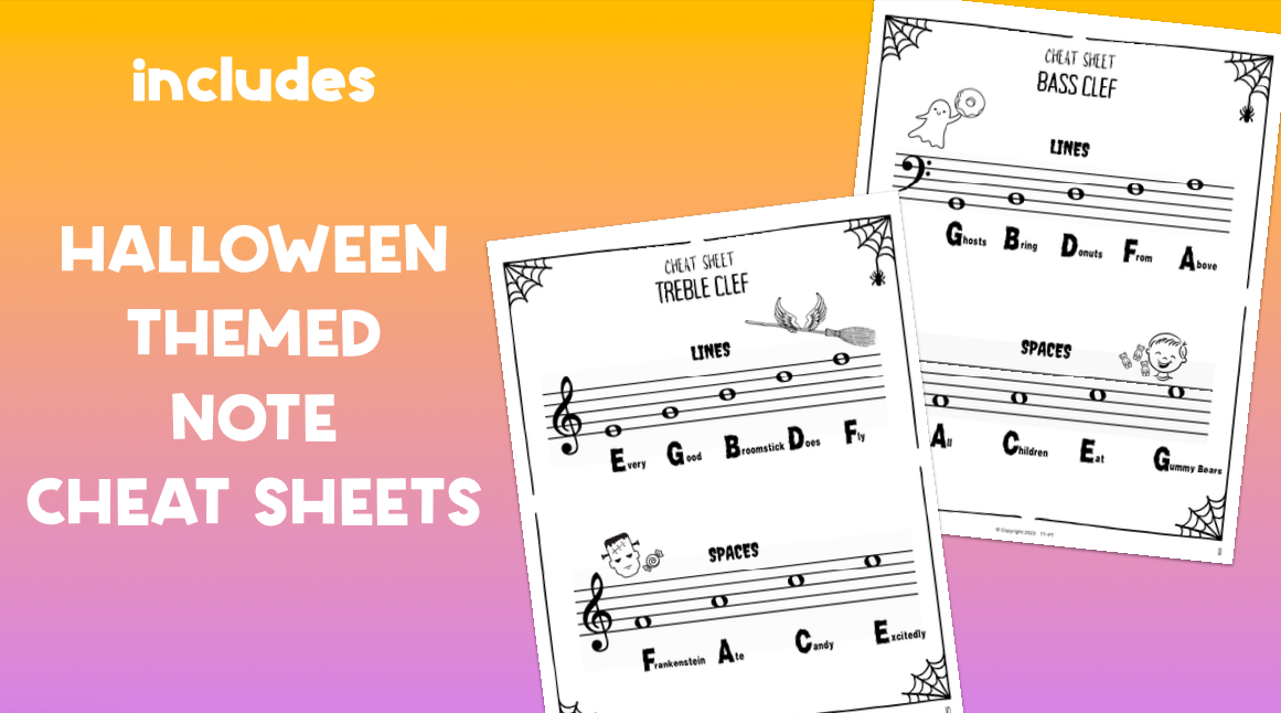 Halloween Fill-in-the-Blank Note Naming Worksheets