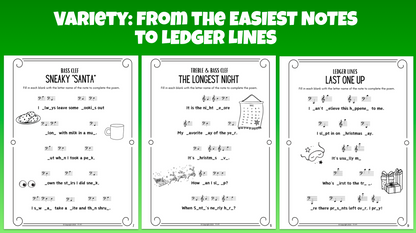 Christmas Fill-in-the-Blank Note Naming Stories