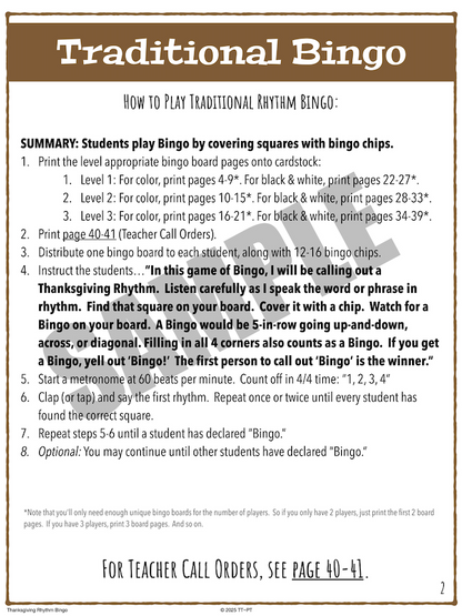 Thanksgiving Rhythm Bingo