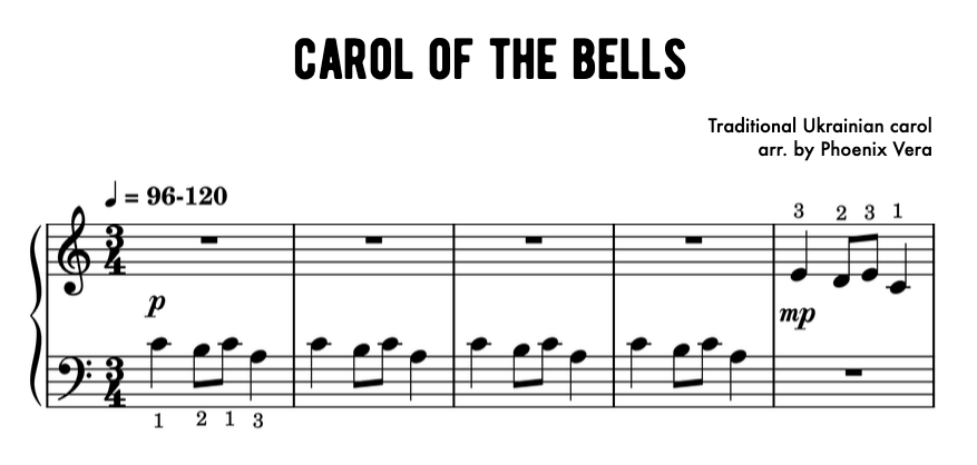 Carol of the Bells - Christmas Early Elementary Piano Solo Sheet Music
