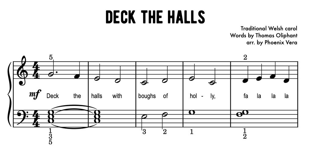 Deck the Halls - Early Elementary Piano Solo Sheet Music (Primer Christmas)