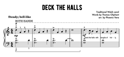 Deck the Halls - Elementary Piano Solo Sheet Music (Level 1-2 Christmas)
