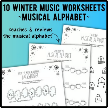 Winter MUSICAL ALPHABET Music Worksheets