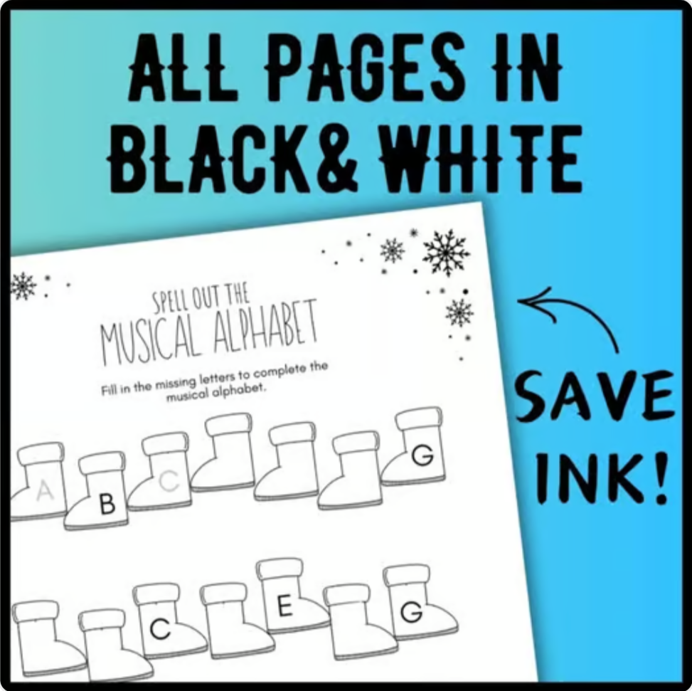 Winter MUSICAL ALPHABET Music Worksheets