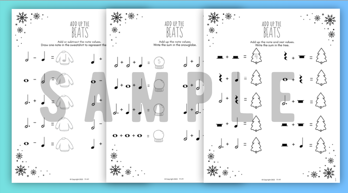 Winter MUSIC MATH Music Worksheets
