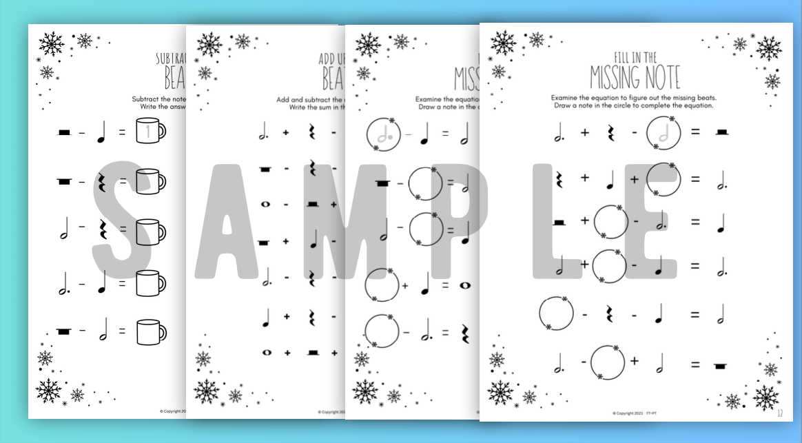 Winter MUSIC MATH Music Worksheets