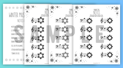 Winter NOTE NAMING Music Worksheets