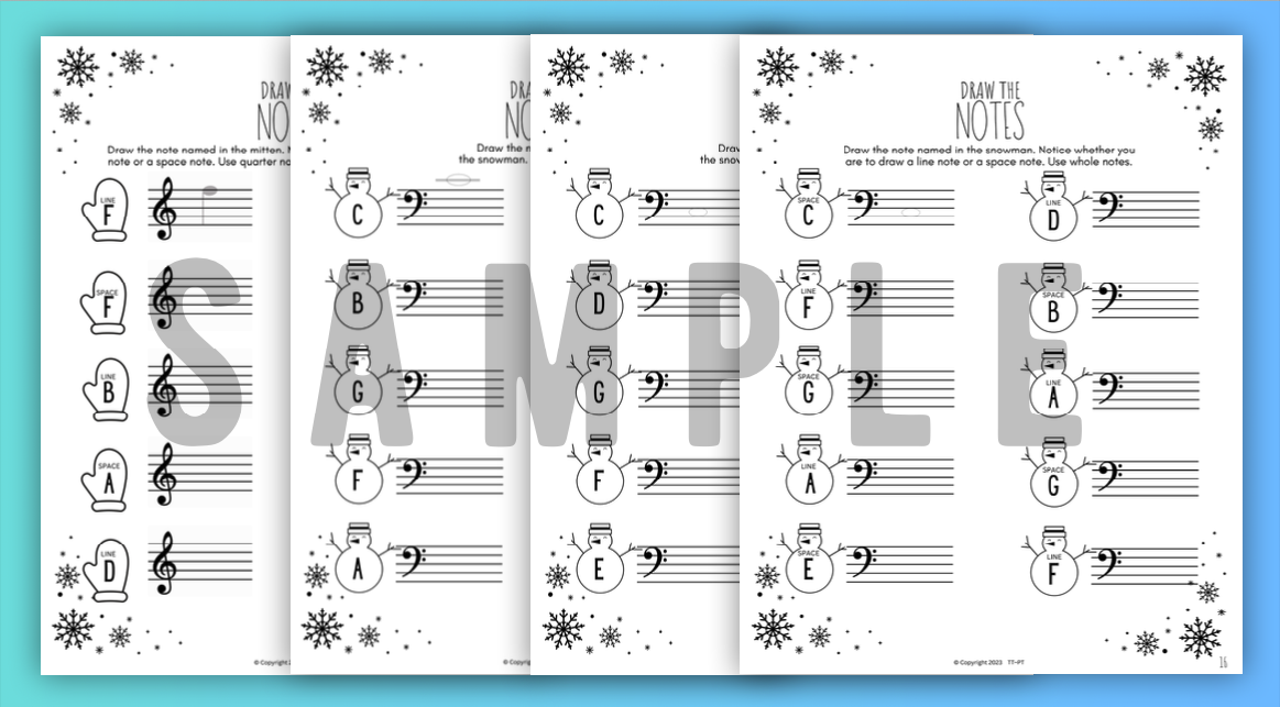 Winter NOTE NAMING Music Worksheets