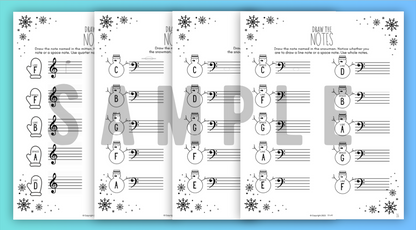 Winter NOTE NAMING Music Worksheets