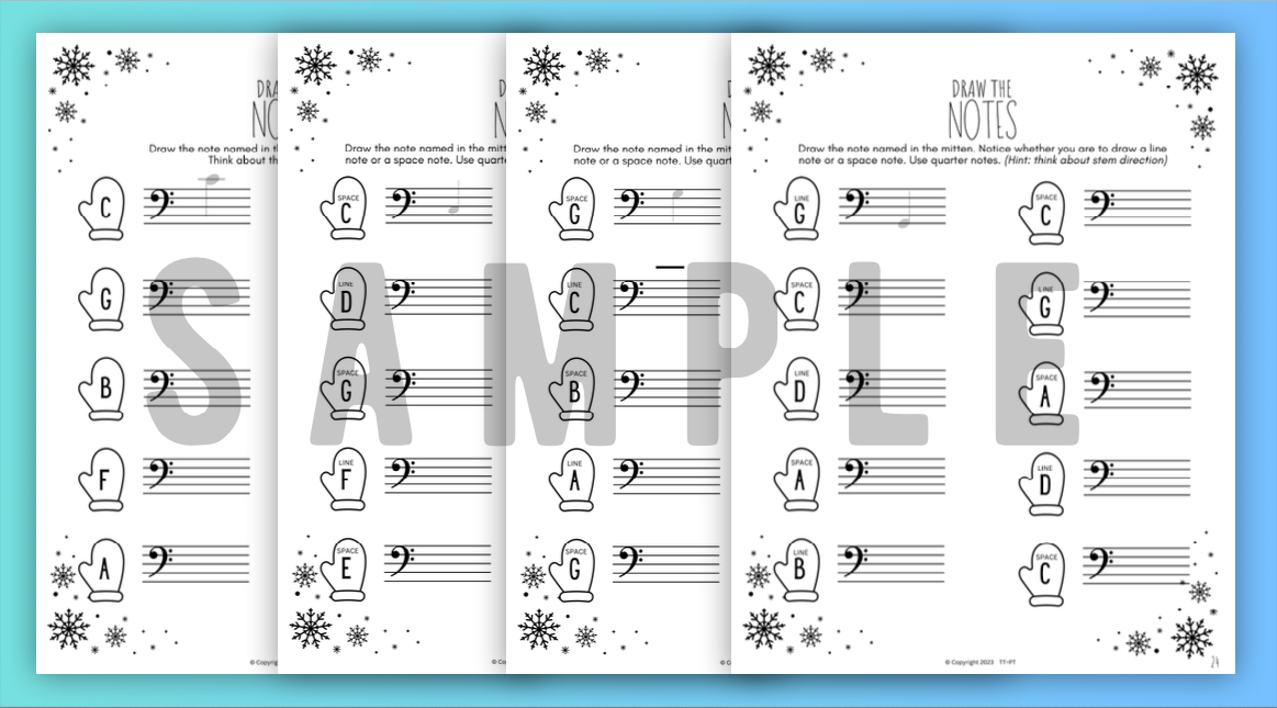 Winter NOTE NAMING Music Worksheets