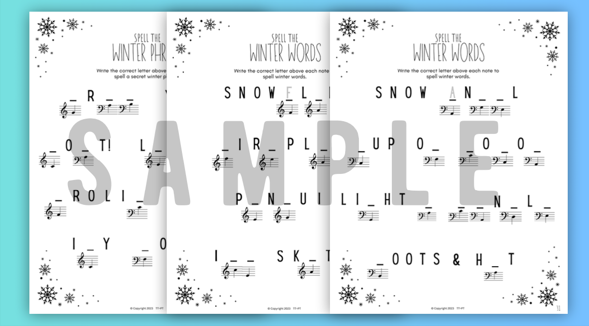 Winter NOTE NAMING Music Worksheets