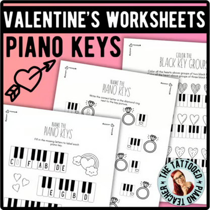 Valentine's Day PIANO KEYS Music Worksheets