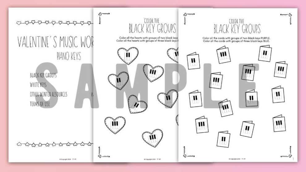 Valentine's Day PIANO KEYS Music Worksheets