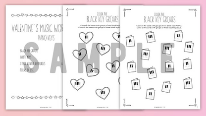 Valentine's Day PIANO KEYS Music Worksheets