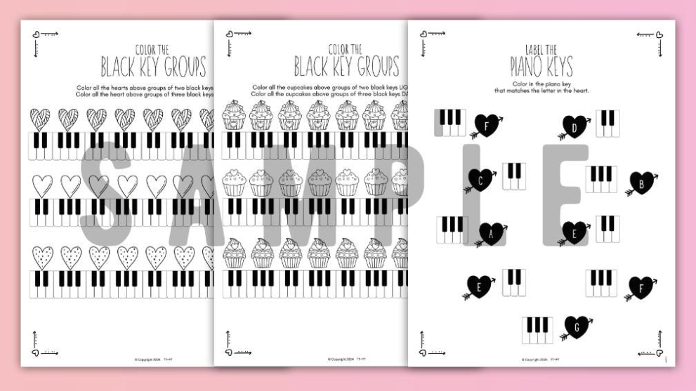 Valentine's Day PIANO KEYS Music Worksheets