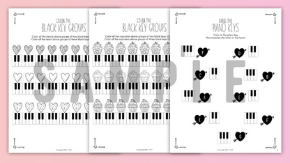 Valentine's Day PIANO KEYS Music Worksheets