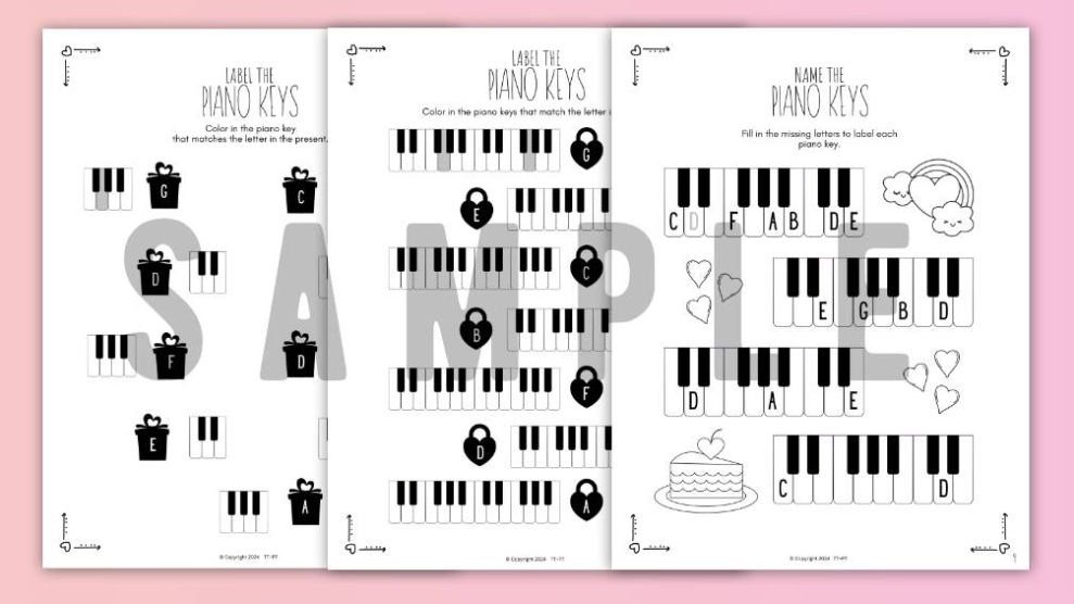 Valentine's Day PIANO KEYS Music Worksheets