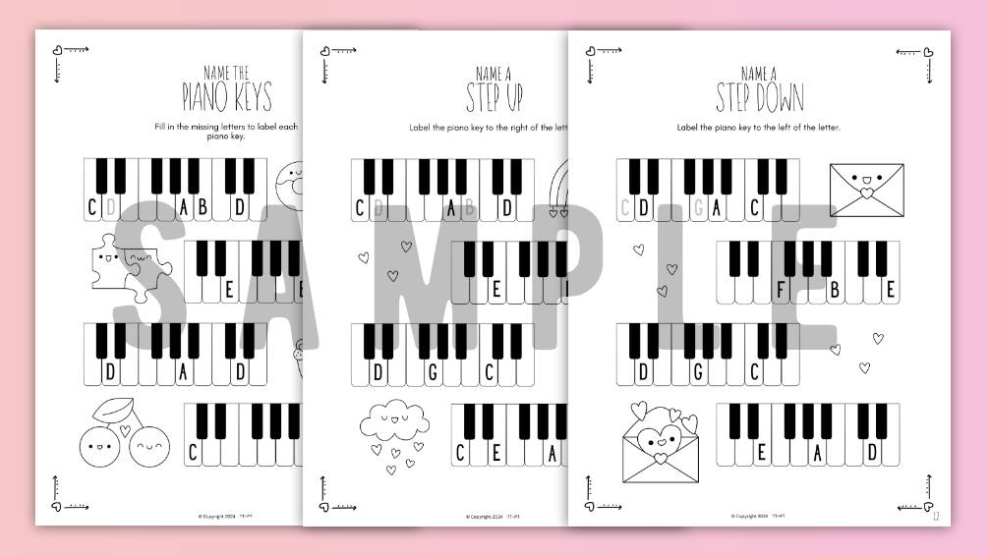 Valentine's Day PIANO KEYS Music Worksheets