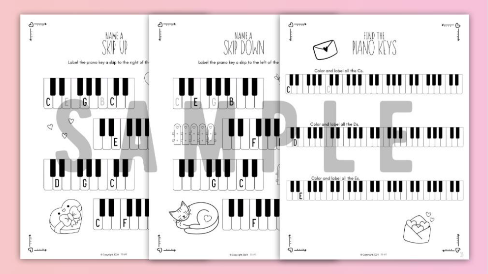 Valentine's Day PIANO KEYS Music Worksheets