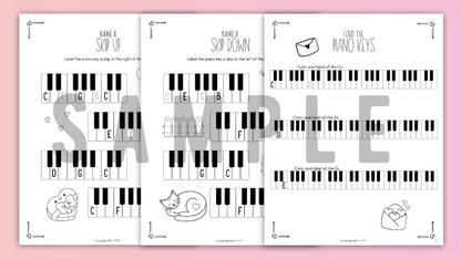 Valentine's Day PIANO KEYS Music Worksheets