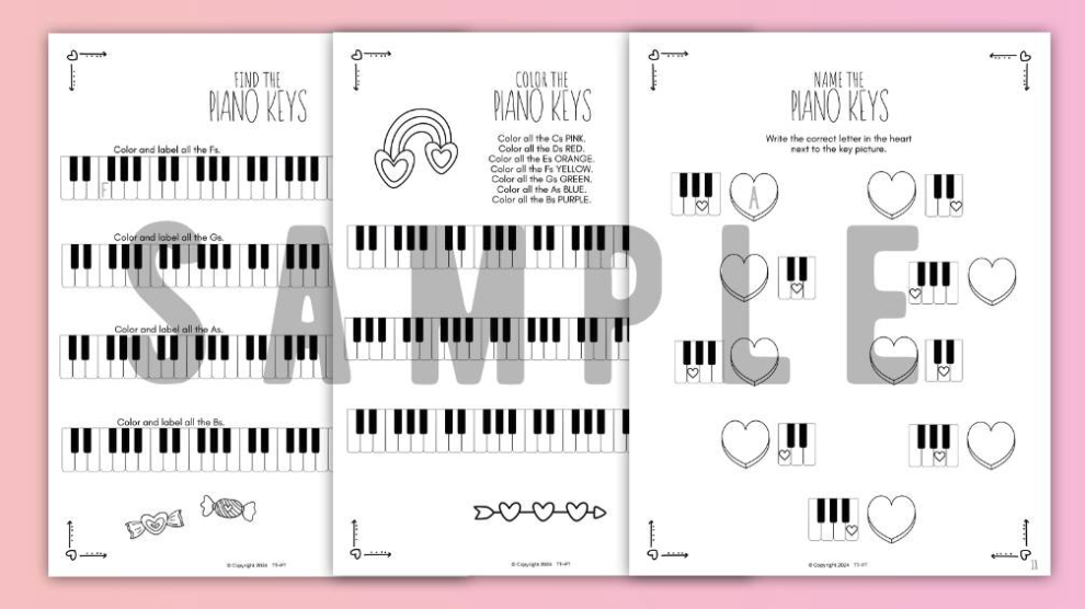 Valentine's Day PIANO KEYS Music Worksheets
