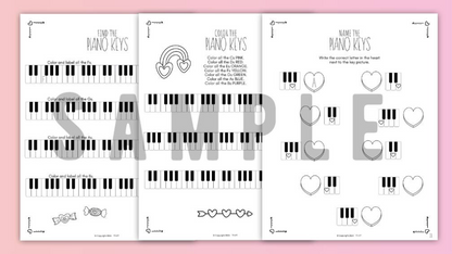 Valentine's Day PIANO KEYS Music Worksheets