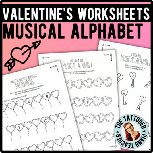 Valentine's Day MUSICAL ALPHABET Music Worksheets